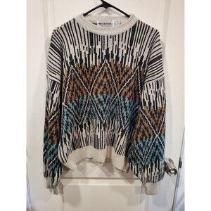 Vintage McGregor Crewneck Sweater Large Beige Orange Turquoise Grandpacore